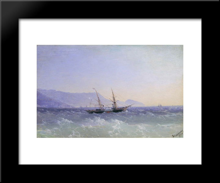 Crimean Landscape With A Sailboat 20x24 Black Modern Wood Framed Art Print Poster by Aivazovsky, Ivan