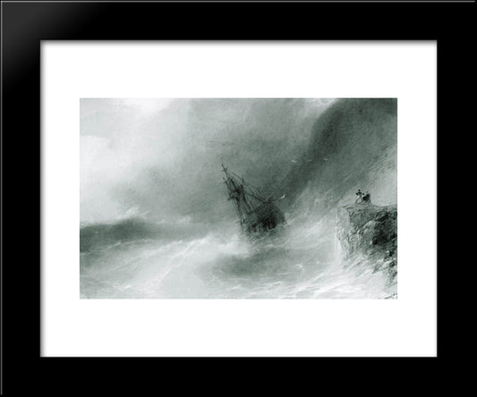 The Ship Thrown On The Rocks 20x24 Black Modern Wood Framed Art Print Poster by Aivazovsky, Ivan