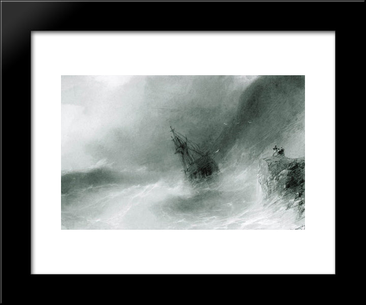 The Ship Thrown On The Rocks 20x24 Black Modern Wood Framed Art Print Poster by Aivazovsky, Ivan