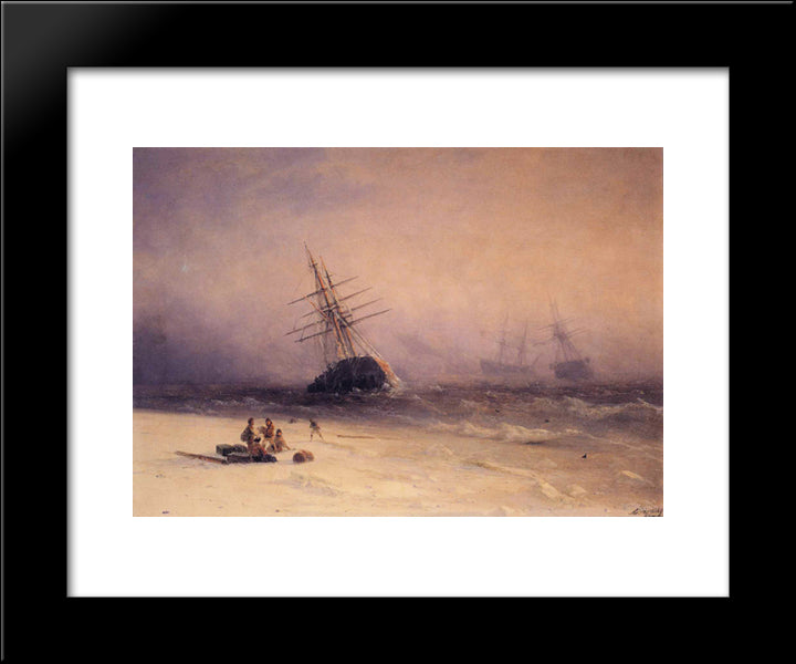 The Shipwreck On Northern Sea 20x24 Black Modern Wood Framed Art Print Poster by Aivazovsky, Ivan