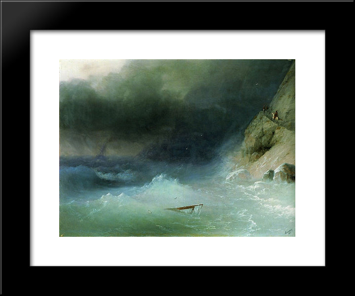 The Tempest Near Rocks 20x24 Black Modern Wood Framed Art Print Poster by Aivazovsky, Ivan