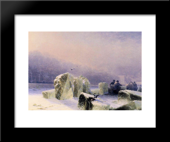 Ice Breakers On The Frozen Neva In St. Petersburg 20x24 Black Modern Wood Framed Art Print Poster by Aivazovsky, Ivan