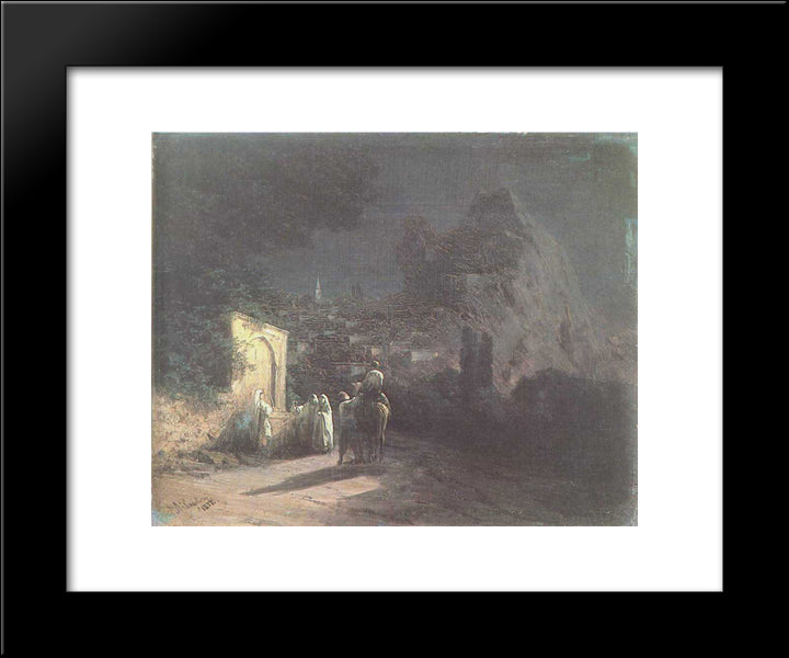 Lunar Night At The Spring 20x24 Black Modern Wood Framed Art Print Poster by Aivazovsky, Ivan