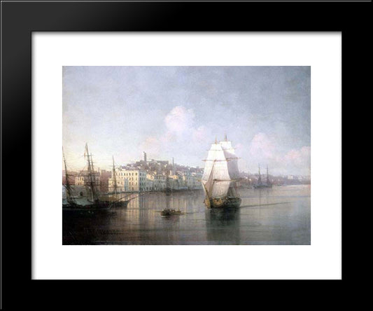 View Of Seaside Town 20x24 Black Modern Wood Framed Art Print Poster by Aivazovsky, Ivan