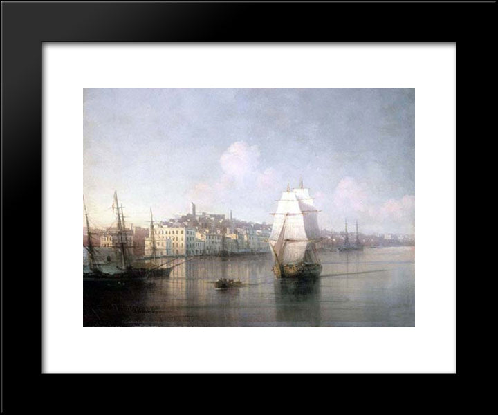 View Of Seaside Town 20x24 Black Modern Wood Framed Art Print Poster by Aivazovsky, Ivan