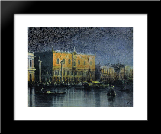 Palace Rains In Venice By Moonlight 20x24 Black Modern Wood Framed Art Print Poster by Aivazovsky, Ivan