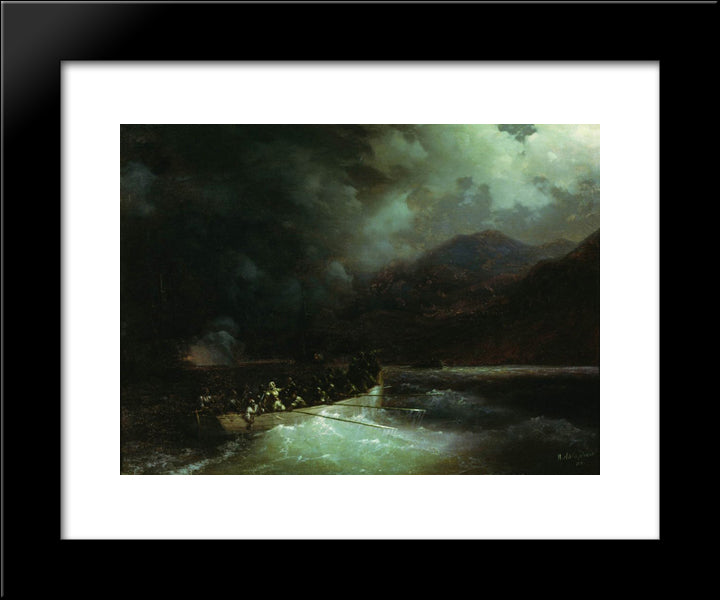 Heroine Bobolina With Hunters Breaks Under A Hail Of Shots On A Boat Through The Turkish Fleet 20x24 Black Modern Wood Framed Art Print Poster by Aivazovsky, Ivan