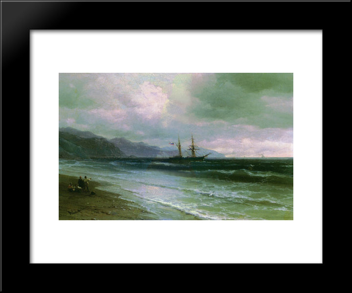 Landscape With A Schooner 20x24 Black Modern Wood Framed Art Print Poster by Aivazovsky, Ivan