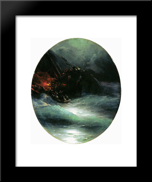 Wreck Of A Merchant Ship In The Open Sea (Shipwreck) 20x24 Black Modern Wood Framed Art Print Poster by Aivazovsky, Ivan