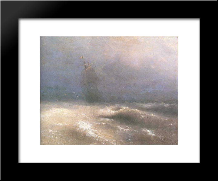 Tempest By Coast Of Nice 20x24 Black Modern Wood Framed Art Print Poster by Aivazovsky, Ivan