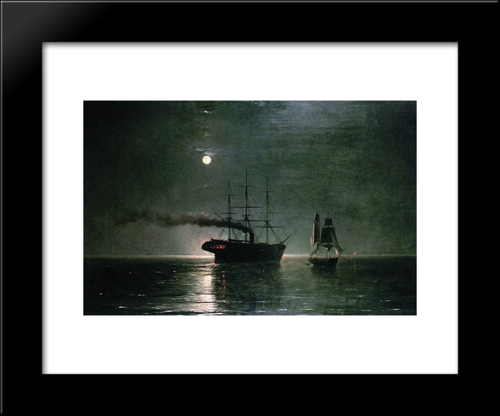 Ships In The Stillness Of The Night 20x24 Black Modern Wood Framed Art Print Poster by Aivazovsky, Ivan