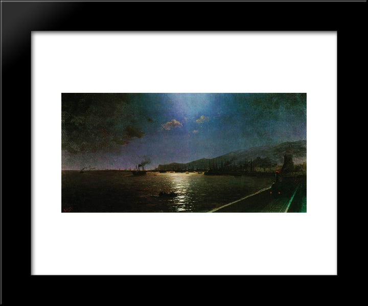 First Train In Feodosia 20x24 Black Modern Wood Framed Art Print Poster by Aivazovsky, Ivan