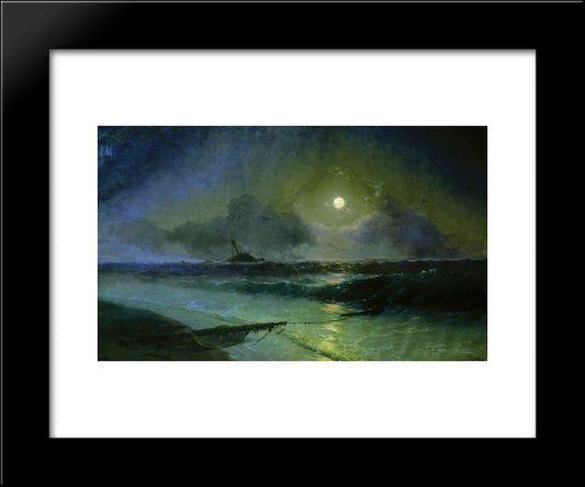 Moonrise In Feodosia 20x24 Black Modern Wood Framed Art Print Poster by Aivazovsky, Ivan