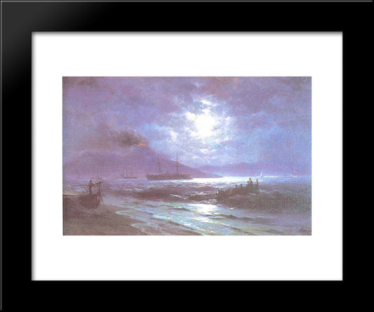 The Bay Of Naples By Moonlight 20x24 Black Modern Wood Framed Art Print Poster by Aivazovsky, Ivan
