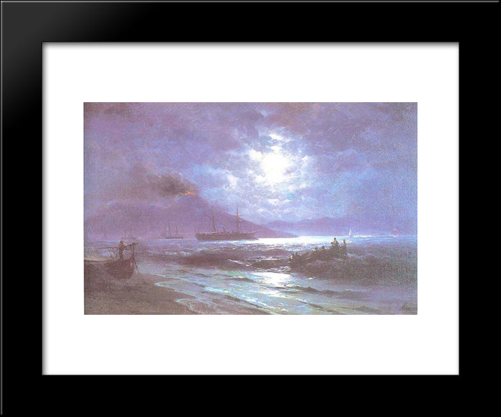 The Bay Of Naples By Moonlight 20x24 Black Modern Wood Framed Art Print Poster by Aivazovsky, Ivan