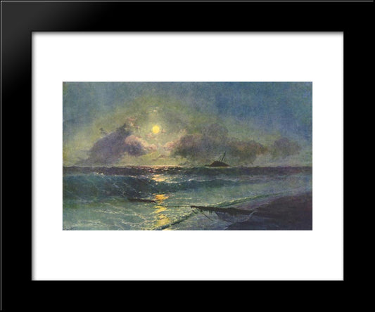 The Moonrize In Feodosiya 20x24 Black Modern Wood Framed Art Print Poster by Aivazovsky, Ivan