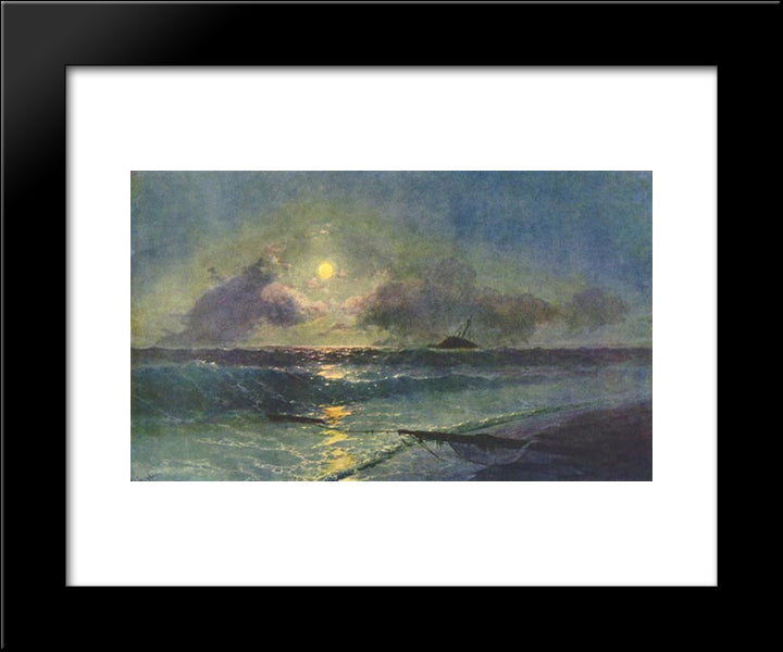 The Moonrize In Feodosiya 20x24 Black Modern Wood Framed Art Print Poster by Aivazovsky, Ivan