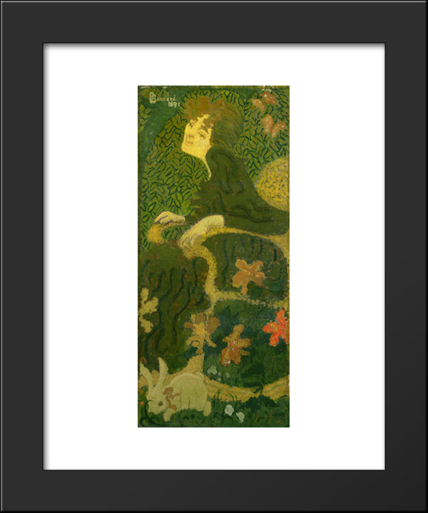 Young Girl Sitting With A Rabbit 20x24 Black Modern Wood Framed Art Print Poster by Bonnard, Pierre
