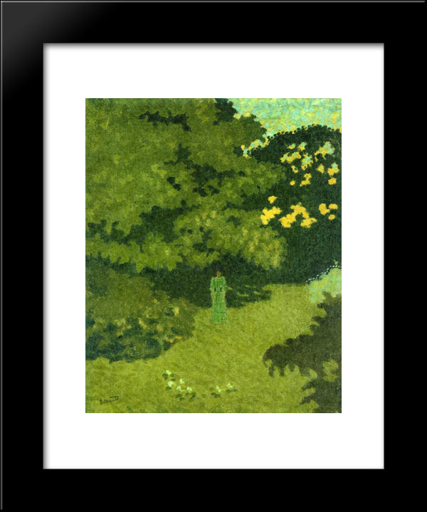 Woman In A Green Dress In A Garden 20x24 Black Modern Wood Framed Art Print Poster by Bonnard, Pierre
