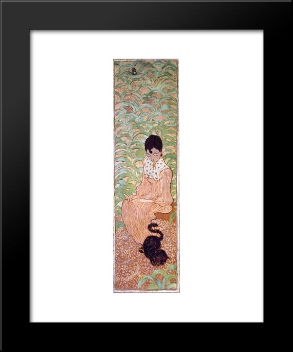 Sitting Woman With A Cat 20x24 Black Modern Wood Framed Art Print Poster by Bonnard, Pierre