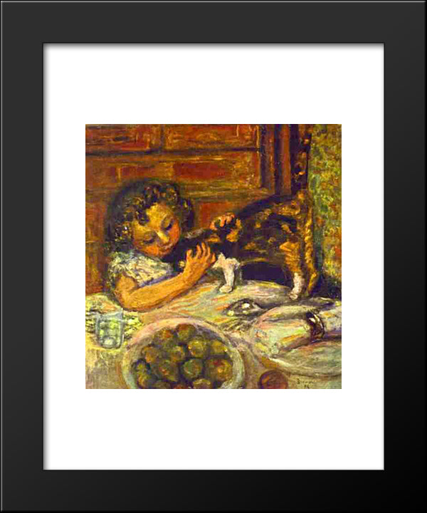 Little Girl With A Cat 20x24 Black Modern Wood Framed Art Print Poster by Bonnard, Pierre