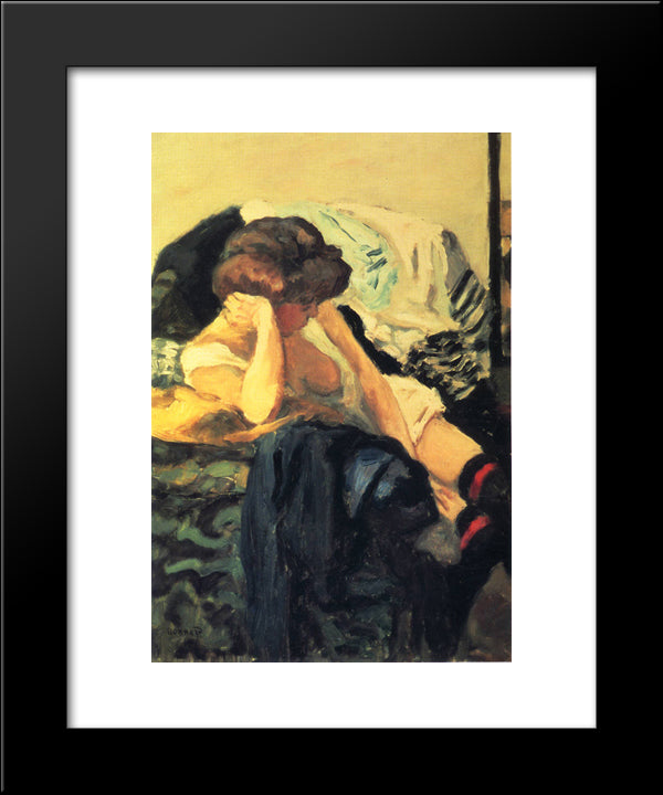 The Red Garter 20x24 Black Modern Wood Framed Art Print Poster by Bonnard, Pierre