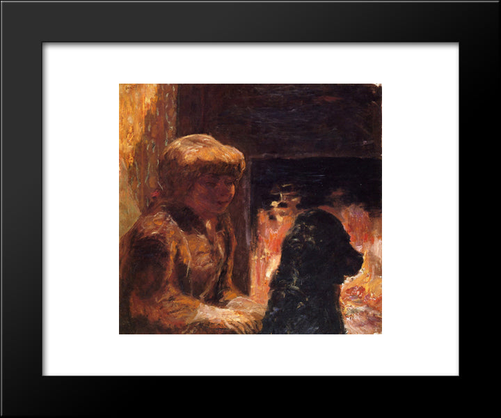 Woman With Dog (Also Known As Marthe Bonnard And Her Dog) 20x24 Black Modern Wood Framed Art Print Poster by Bonnard, Pierre