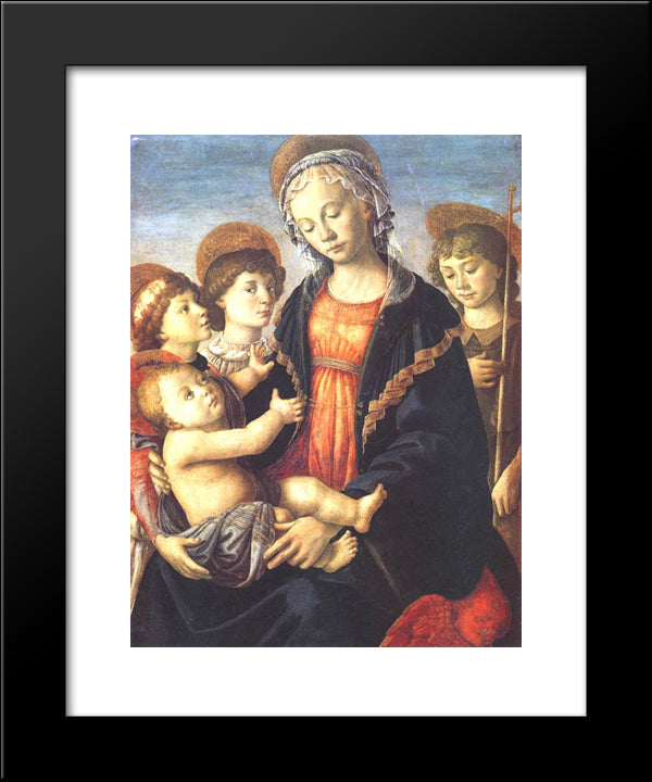The Virgin And Child With Two Angels And St. John The Baptist 20x24 Black Modern Wood Framed Art Print Poster by Botticelli, Sandro