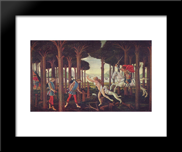 The Story Of Nastagio Degli Onesti (I), From The Decameron, By Boccaccio 20x24 Black Modern Wood Framed Art Print Poster by Botticelli, Sandro