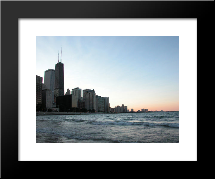 Chicago & Lake Michigan 20x24 Black Modern Wood Framed Art Print Poster
