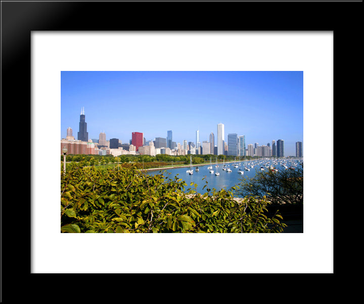 Chicago Cityscape And Lakefront 20x24 Black Modern Wood Framed Art Print Poster