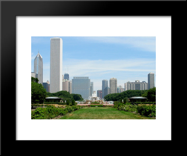Chicago And Buckingham Fountain 20x24 Black Modern Wood Framed Art Print Poster
