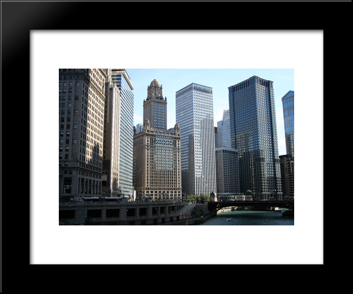 Chicago River And Buildings 20x24 Black Modern Wood Framed Art Print Poster