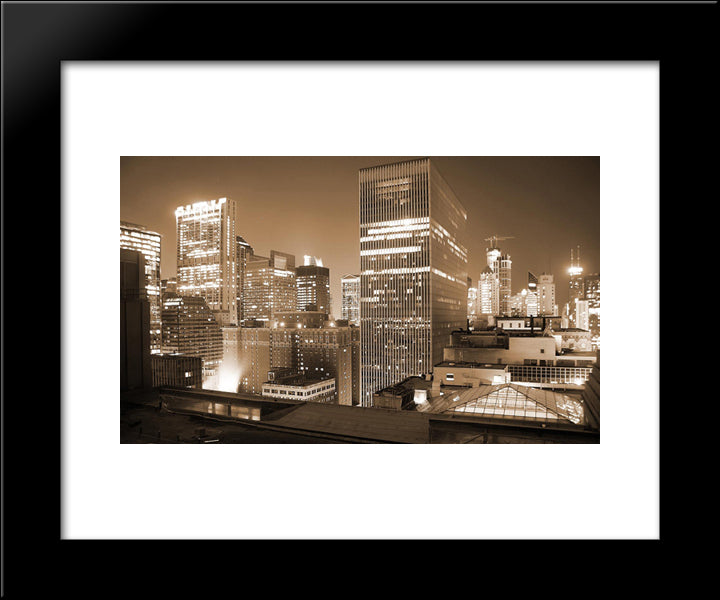 Chicago Downtown At Night 20x24 Black Modern Wood Framed Art Print Poster