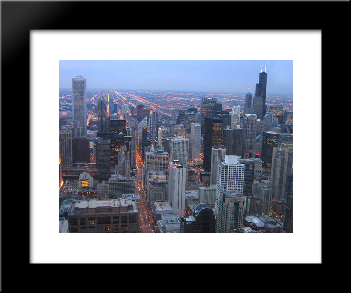 Chicago Skyline At Night 20x24 Black Modern Wood Framed Art Print Poster
