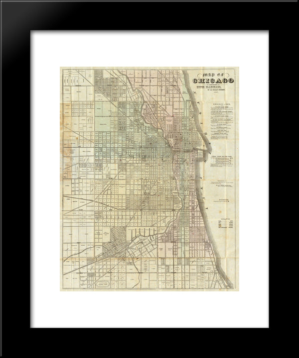 1857 Map Of Chicago 20x24 Black Modern Wood Framed Art Print Poster