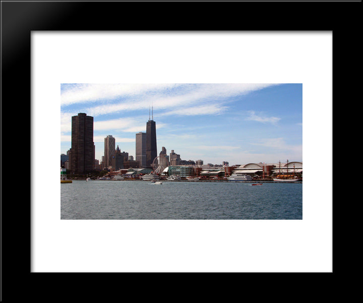 Chicago Navy Pier And Lake Michigan 20x24 Black Modern Wood Framed Art Print Poster