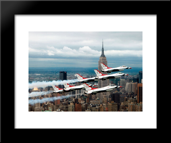 F-16 Fighting Falcons In New York City 20x24 Black Modern Wood Framed Art Print Poster