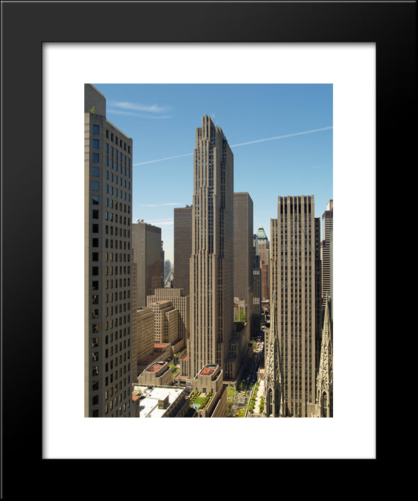New York City Ge Building At Night 20x24 Black Modern Wood Framed Art Print Poster