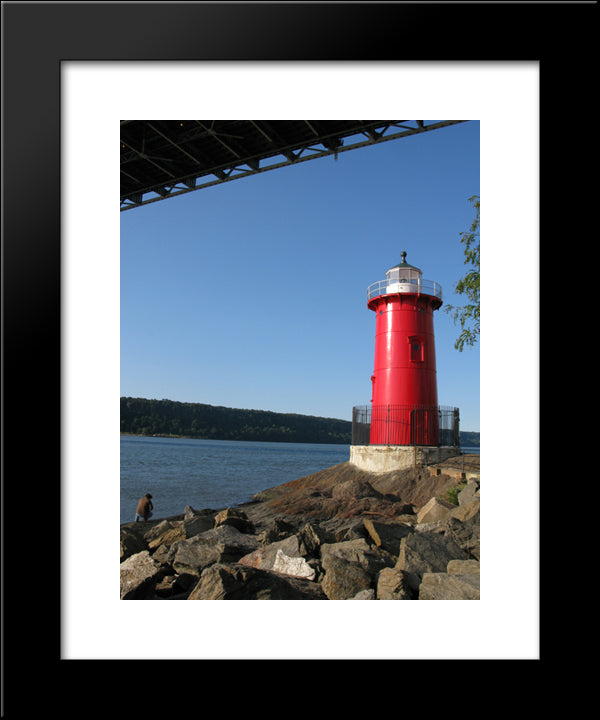 New York City Little Red Lighthouse 20x24 Black Modern Wood Framed Art Print Poster