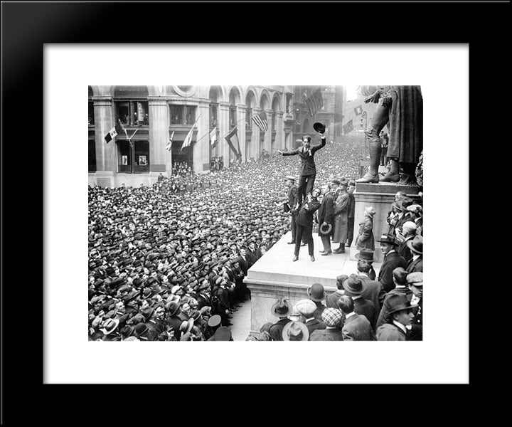 Charlie Chaplin In New York City - 1918 20x24 Black Modern Wood Framed Art Print Poster