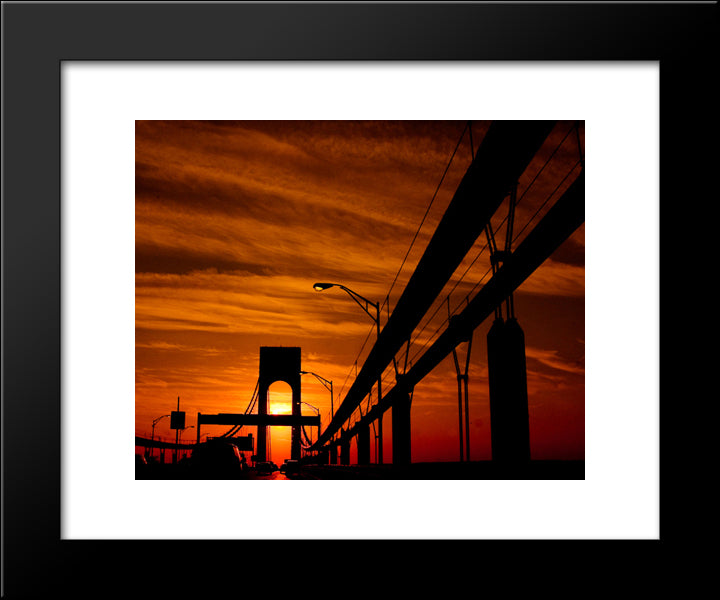 New York City Verrazano Bridge 20x24 Black Modern Wood Framed Art Print Poster