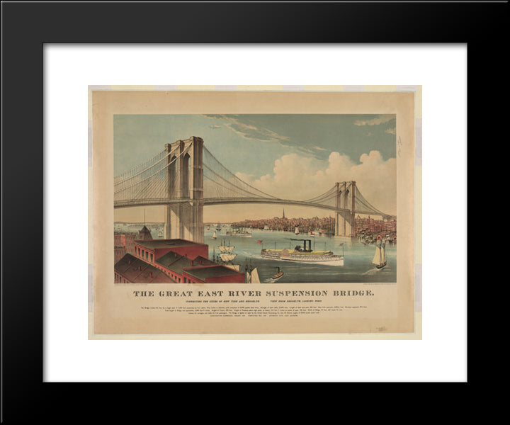 New York City Brooklyn Bridge - 1883 20x24 Black Modern Wood Framed Art Print Poster