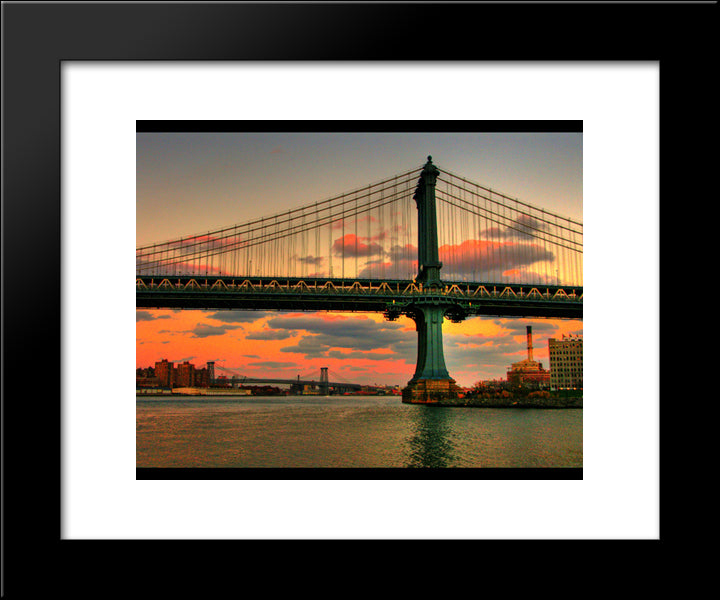 New York City Manhattan Bridge 20x24 Black Modern Wood Framed Art Print Poster