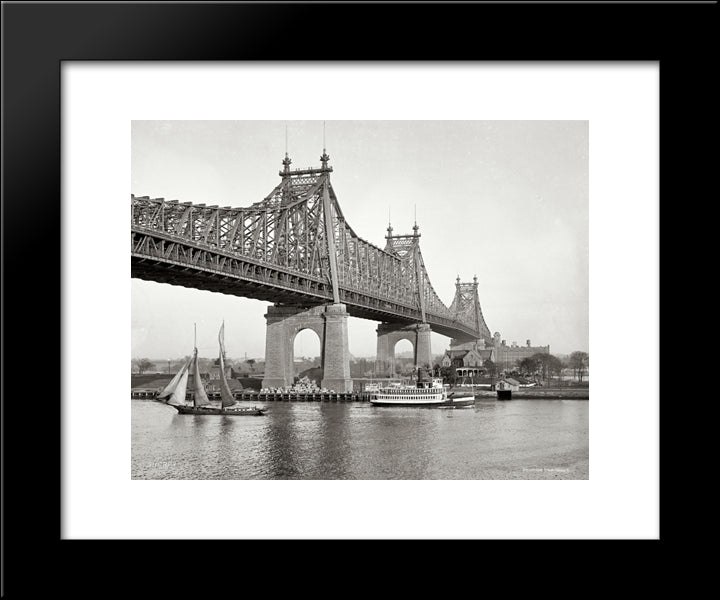 New York City Queensboro Bridge - 1910 20x24 Black Modern Wood Framed Art Print Poster