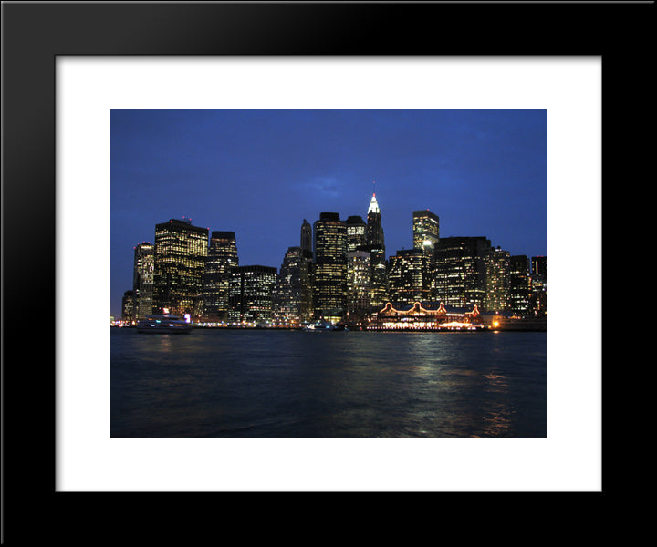 New York City Lower Manhattan Skyline 20x24 Black Modern Wood Framed Art Print Poster