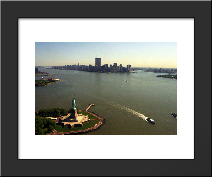 New York City Twin Towers Skyline 20x24 Black Modern Wood Framed Art Print Poster