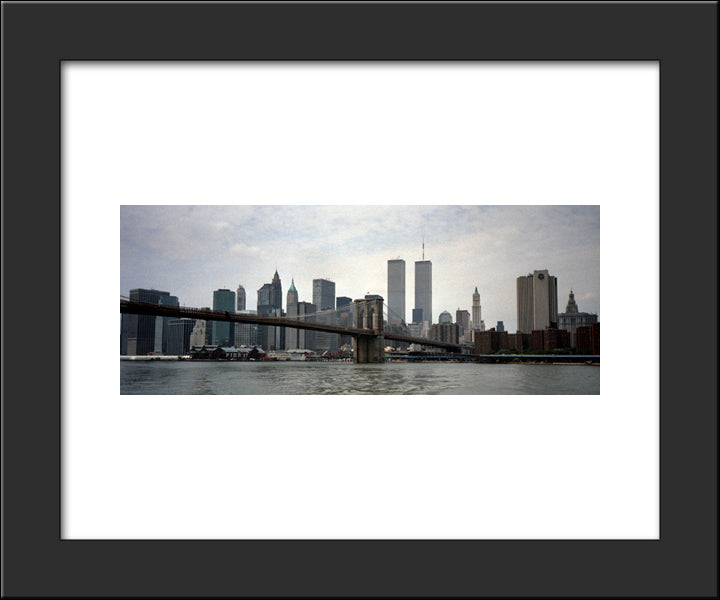 New York City Twin Towers Skyline 20x24 Black Modern Wood Framed Art Print Poster