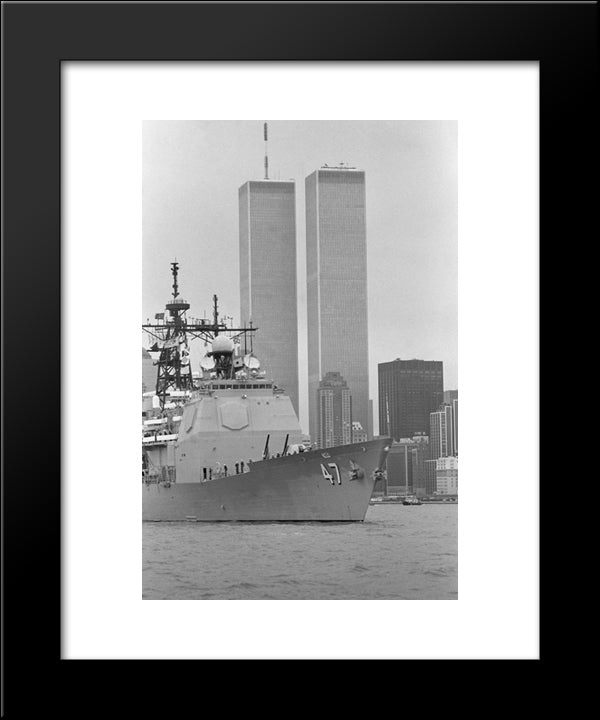 New York City Twin Towers Skyline 20x24 Black Modern Wood Framed Art Print Poster