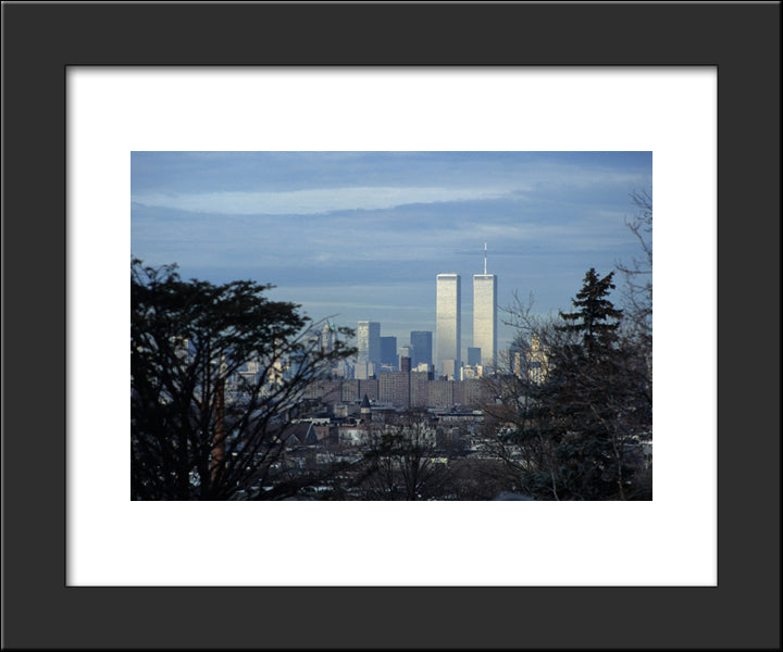 New York City Twin Towers Skyline 20x24 Black Modern Wood Framed Art Print Poster